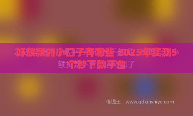 好放款的小口子有哪些 2025年实测5个秒下款平台