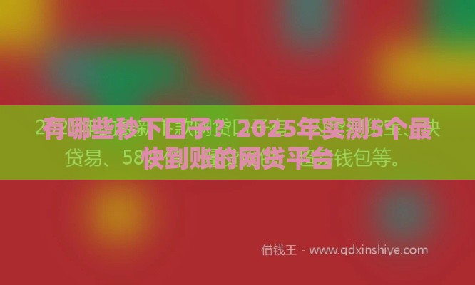有哪些秒下口子？2025年实测5个最快到账的网贷平台