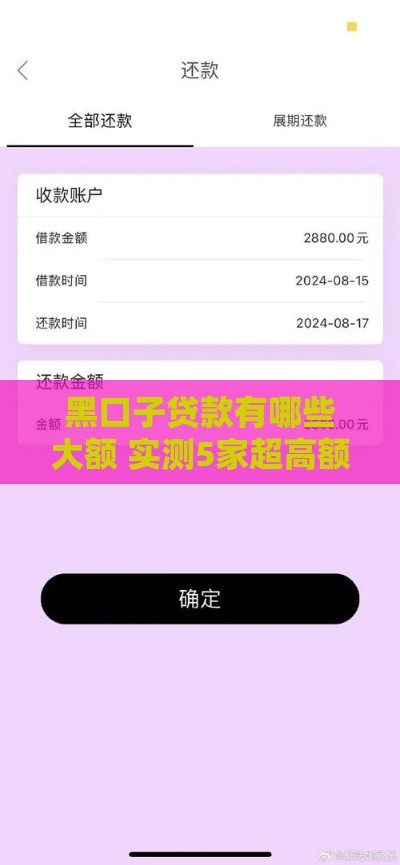黑口子贷款有哪些大额 实测5家超高额度秒下款平台