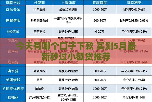 今天有哪个口子下款 实测5月最新秒过小额贷推荐