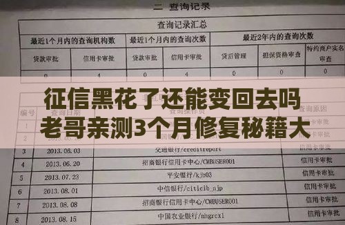 征信黑花了还能变回去吗 老哥亲测3个月修复秘籍大公开