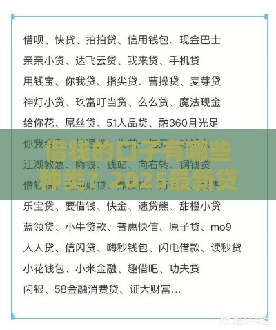 借钱的口子有哪些种类？2025最新贷款渠道大盘点