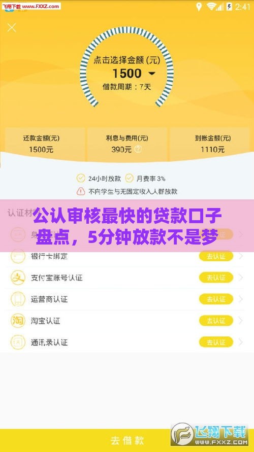 公认审核最快的贷款口子盘点，5分钟放款不是梦