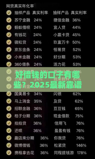好借钱的口子有哪些？2025最新靠谱网贷平台实测推荐