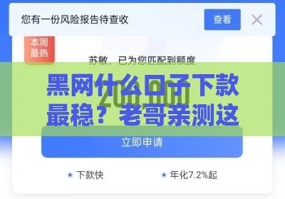 黑网什么口子下款最稳？老哥亲测这三个平台秒到账