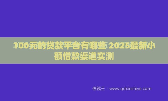100元的贷款平台有哪些 2025最新小额借款渠道实测