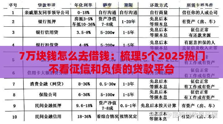 7万块钱怎么去借钱：梳理5个2025热门不看征信和负债的贷款平台