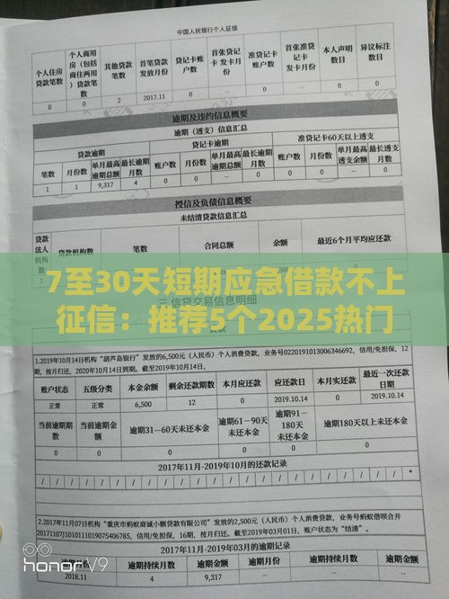 7至30天短期应急借款不上征信：推荐5个2025热门黑征信口子