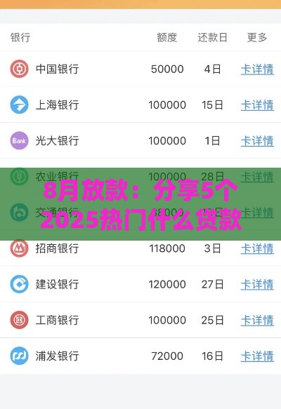 8月放款：分享5个2025热门什么贷款不上征信平台