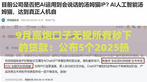 9月高炮口子无视所有秒下的贷款：公布5个2025热门全部秒拒还有啥口子