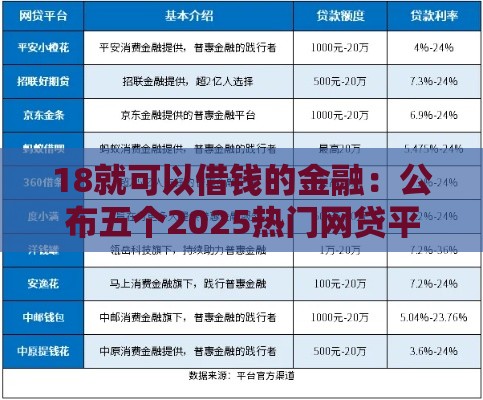 18就可以借钱的金融：公布五个2025热门网贷平台