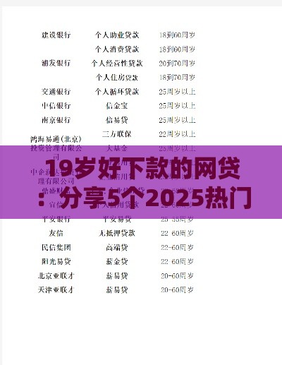 19岁好下款的网贷：分享5个2025热门信用卡贷款平台