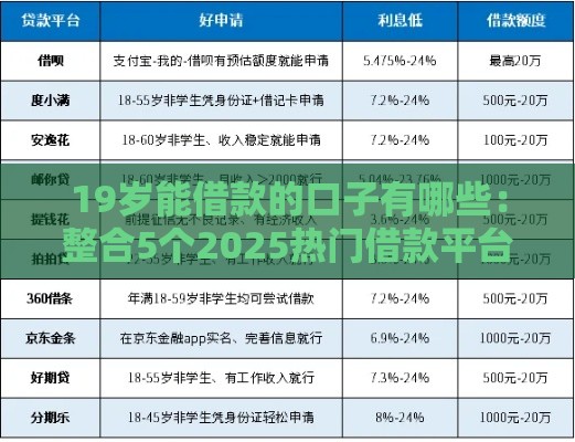 19岁能借款的口子有哪些：整合5个2025热门借款平台能贷款