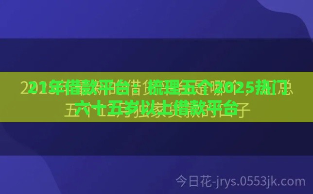 21年借款平台：梳理五个2025热门六十五岁以上借款平台