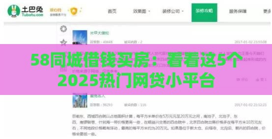 58同城借钱买房：看看这5个2025热门网贷小平台