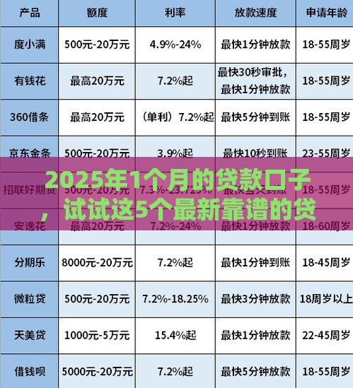 2025年1个月的贷款口子，试试这5个最新靠谱的贷款平台排行榜