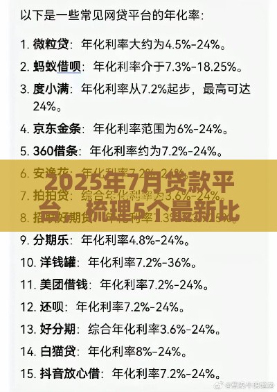 2025年7月贷款平台，梳理5个最新比较靠谱的网贷平台