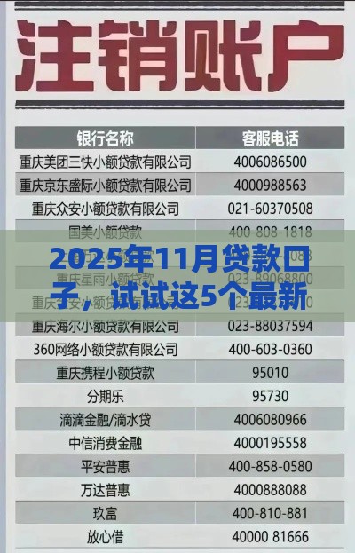 2025年11月贷款口子，试试这5个最新贷款平台怎么注销