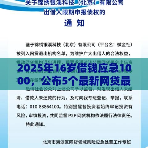 2025年16岁借钱应急1000，公布5个最新网贷最靠谱的平台