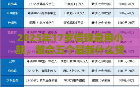 2025年17岁借钱急用小额，整合五个最新什么贷款平台靠谱