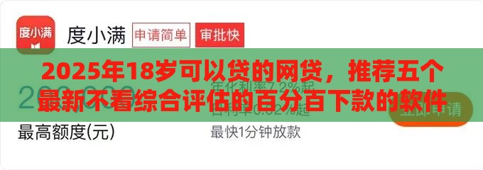 2025年18岁可以贷的网贷，推荐五个最新不看综合评估的百分百下款的软件
