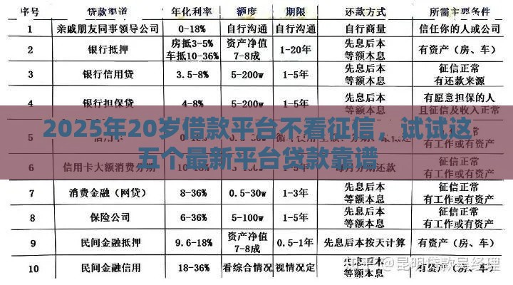 2025年20岁借款平台不看征信，试试这五个最新平台贷款靠谱