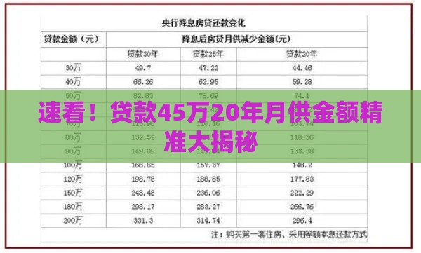 速看！贷款45万20年月供金额精准大揭秘