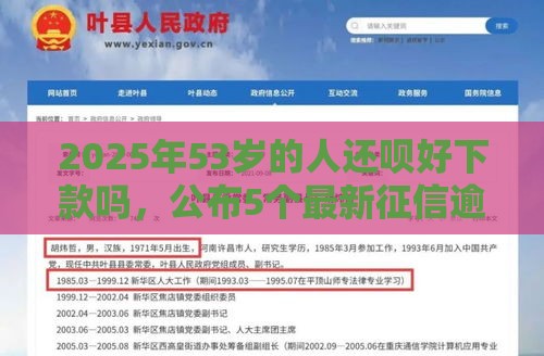 2025年53岁的人还呗好下款吗，公布5个最新征信逾期严重,,,平台能下款