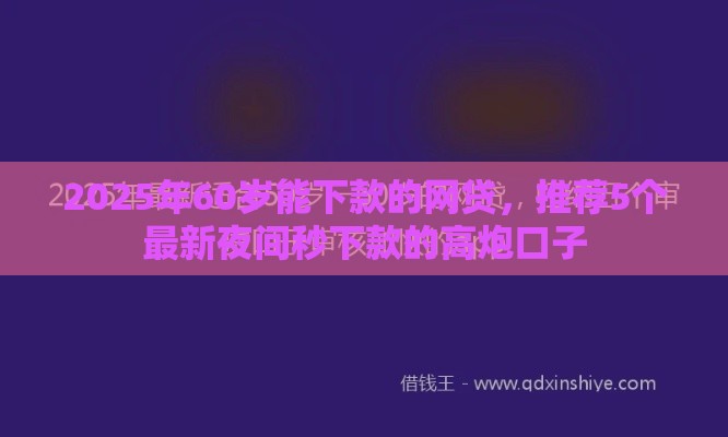 2025年60岁能下款的网贷，推荐5个最新夜间秒下款的高炮口子