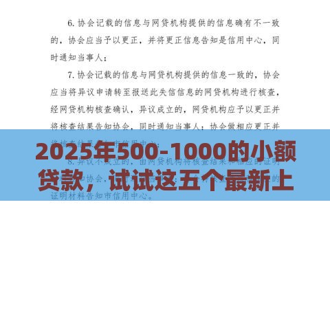 2025年500-1000的小额贷款，试试这五个最新上海网贷平台