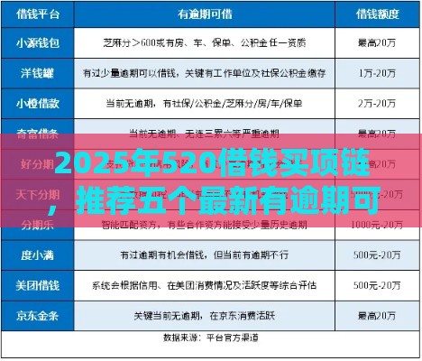 2025年520借钱买项链，推荐五个最新有逾期可以在借款平台借钱