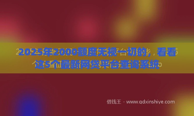 2025年2000额度无视一切的，看看这5个最新网贷平台查询系统