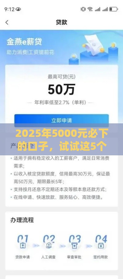 2025年5000元必下的口子，试试这5个最新银行贷款平台