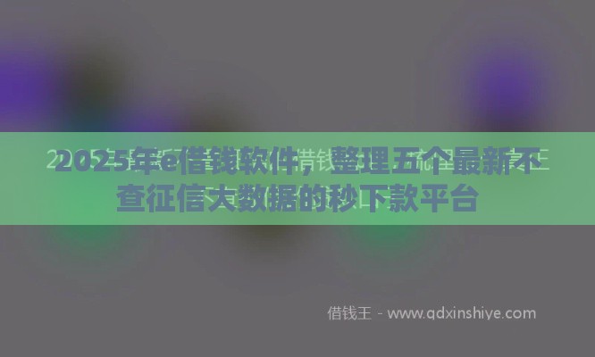 2025年e借钱软件，整理五个最新不查征信大数据的秒下款平台