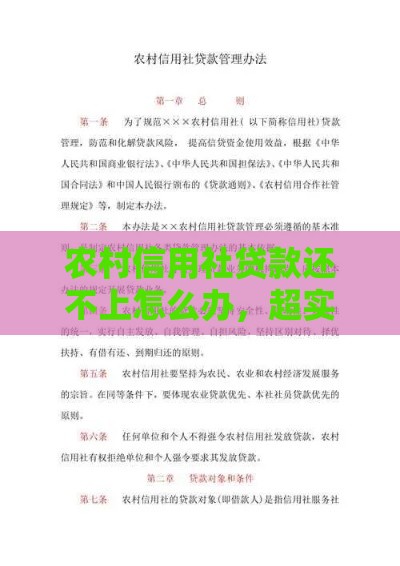 农村信用社贷款还不上怎么办，超实用办法快收藏