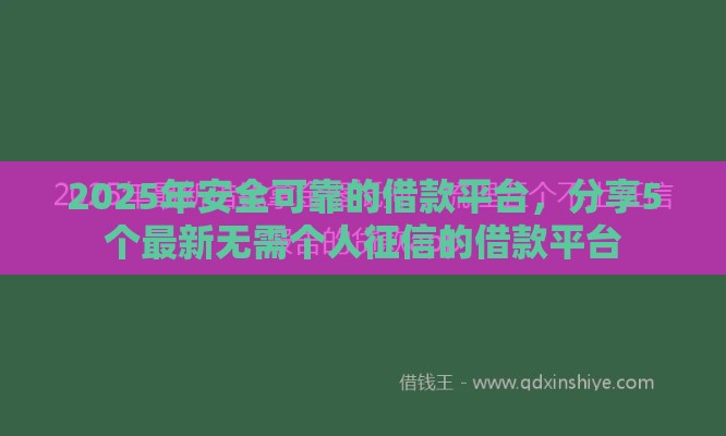 2025年安全可靠的借款平台，分享5个最新无需个人征信的借款平台