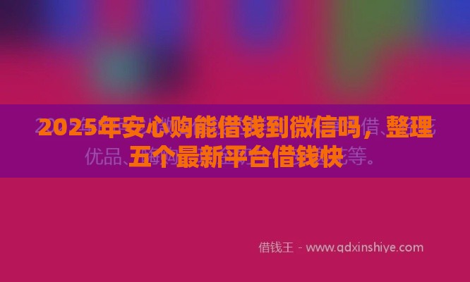 2025年安心购能借钱到微信吗，整理五个最新平台借钱快