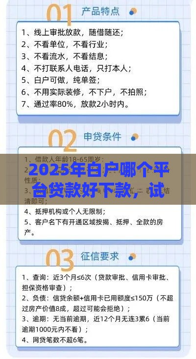 2025年白户哪个平台贷款好下款，试试这五个最新网上借钱平台好