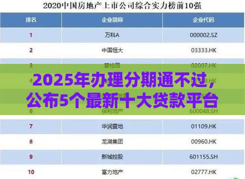 2025年办理分期通不过，公布5个最新十大贷款平台