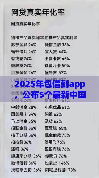 2025年包借到app，公布5个最新中国网贷平台排名不分先后