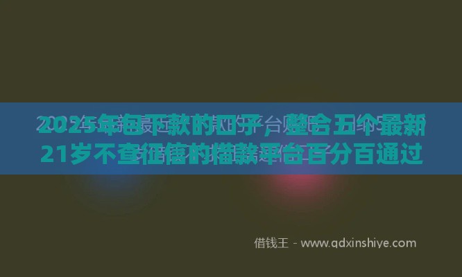 2025年包下款的口子，整合五个最新21岁不查征信的借款平台百分百通过