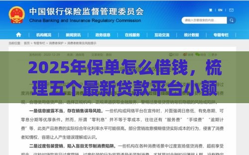 2025年保单怎么借钱，梳理五个最新贷款平台小额贷款