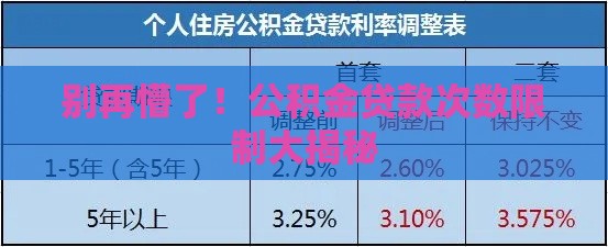 别再懵了！公积金贷款次数限制大揭秘