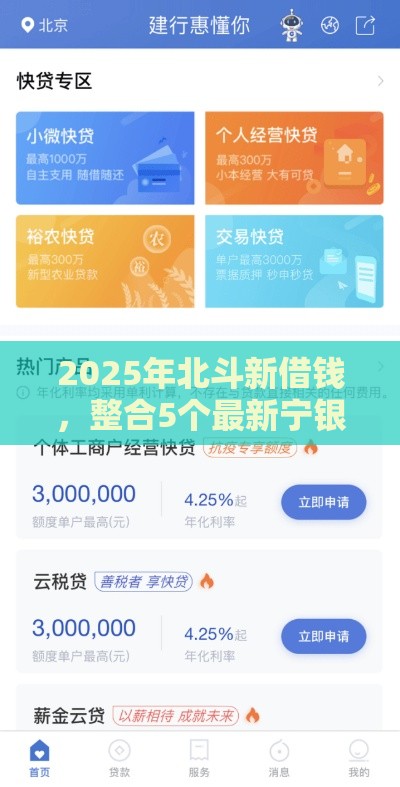 2025年北斗新借钱，整合5个最新宁银消金是什么贷款平台