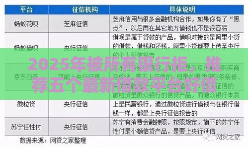 2025年被所有银行拒，推荐五个最新借款平台好借钱又快