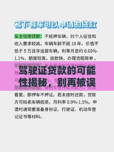 驾驶证贷款的可能性揭秘，别再被误导了！