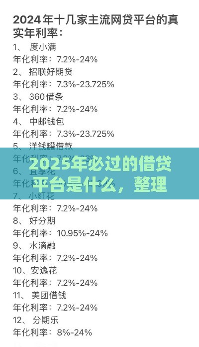 2025年必过的借贷平台是什么，整理5个最新大的贷款平台