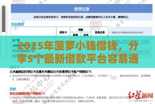 2025年菠萝小钱借钱，分享5个最新借款平台容易通过不看征信