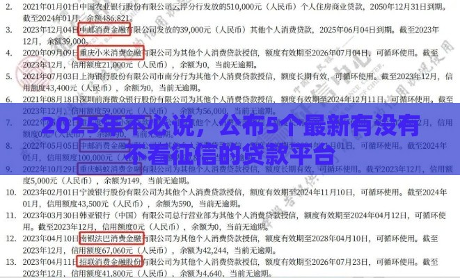 2025年不必说，公布5个最新有没有不看征信的贷款平台