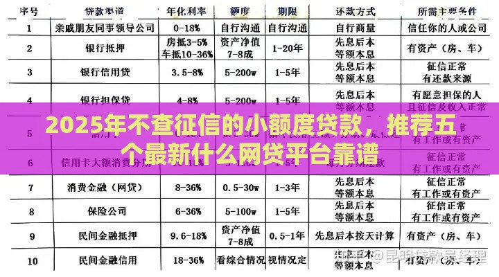 2025年不查征信的小额度贷款，推荐五个最新什么网贷平台靠谱